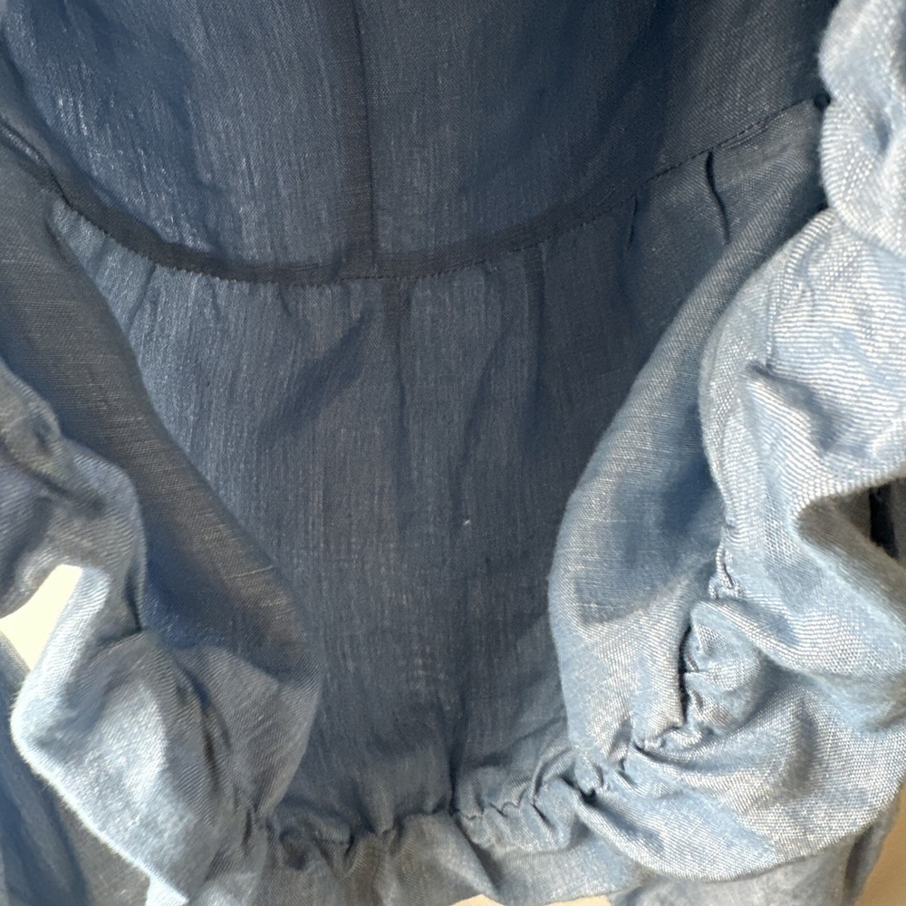 Free People Women's Blue Off Shoulder Top Ballon Sleeve‎ M Boho Linen Festival - Picture 9 of 11